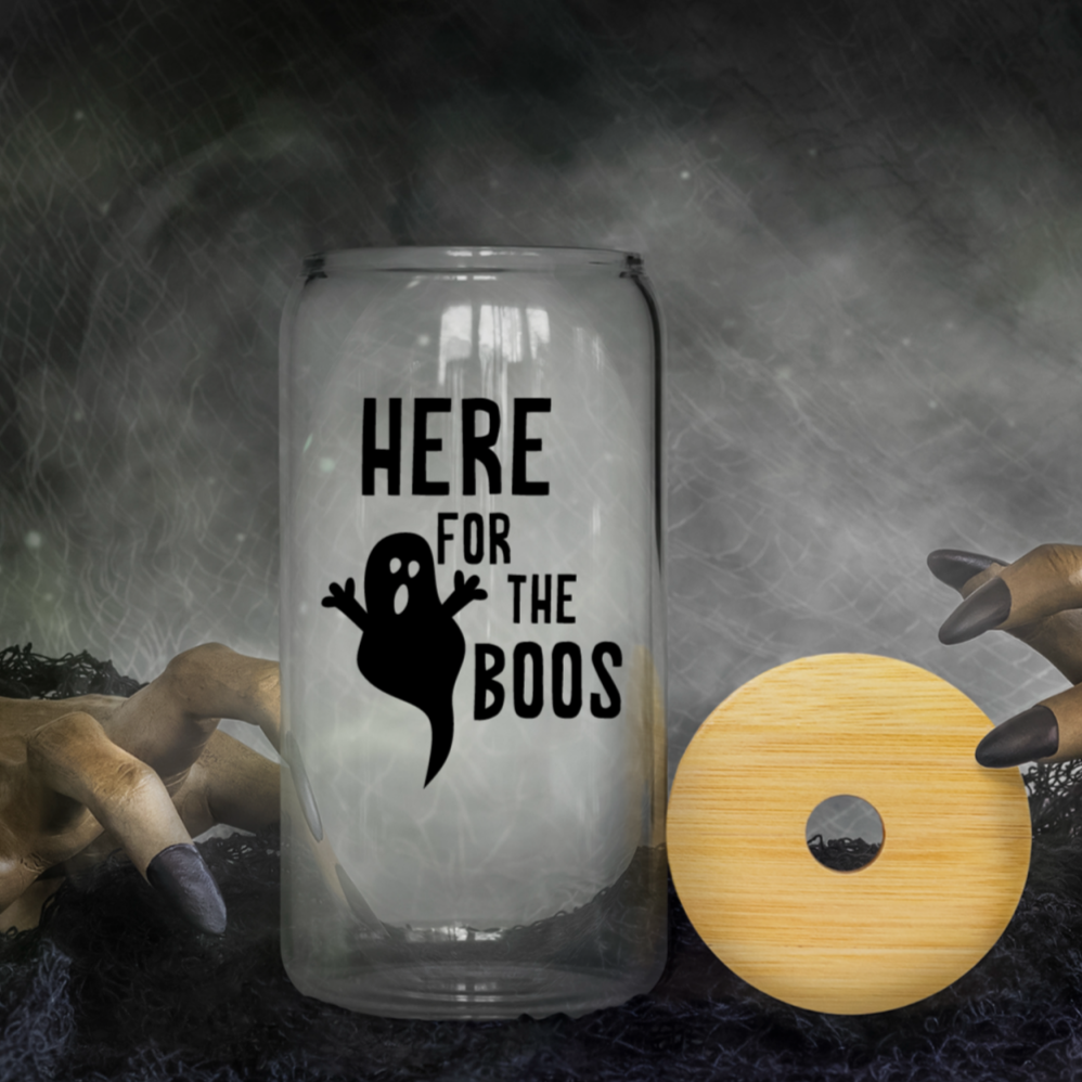 Here for the Boos Halloween Snowglobe Glitter Iced Coffee Cup