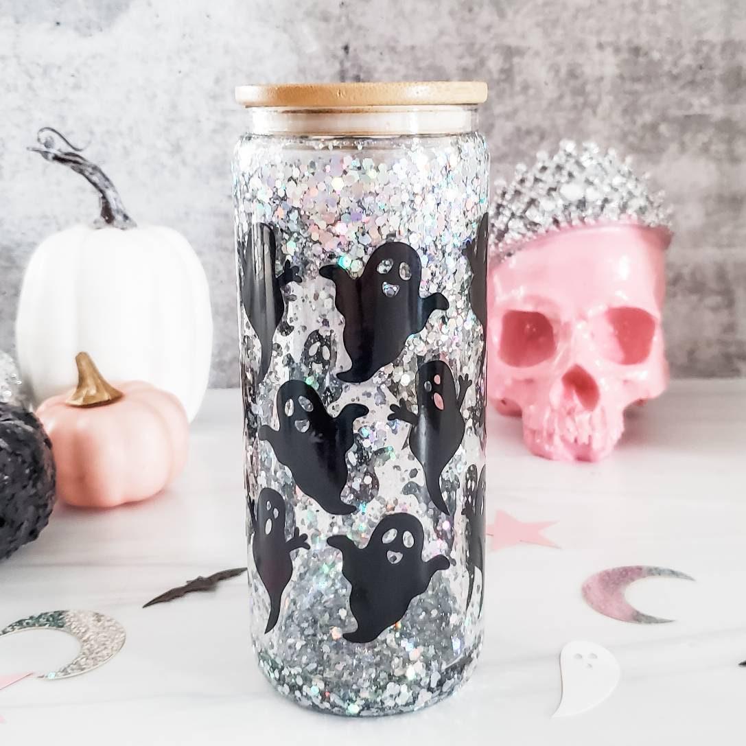 Here for the Boos Halloween Snowglobe Glitter Iced Coffee Cup