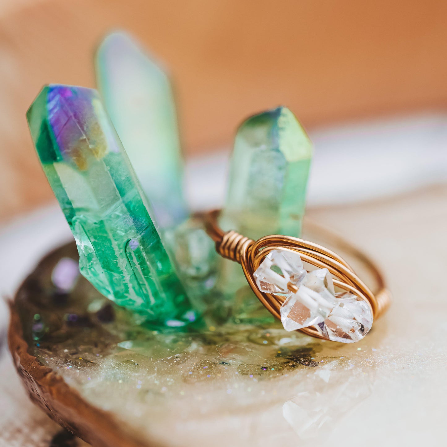 Herkimer Diamond Trio Wire Wrapped Ring