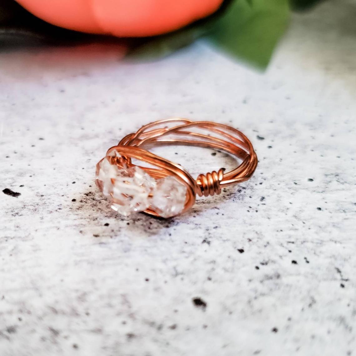 Herkimer Diamond Trio Wire Wrapped Ring