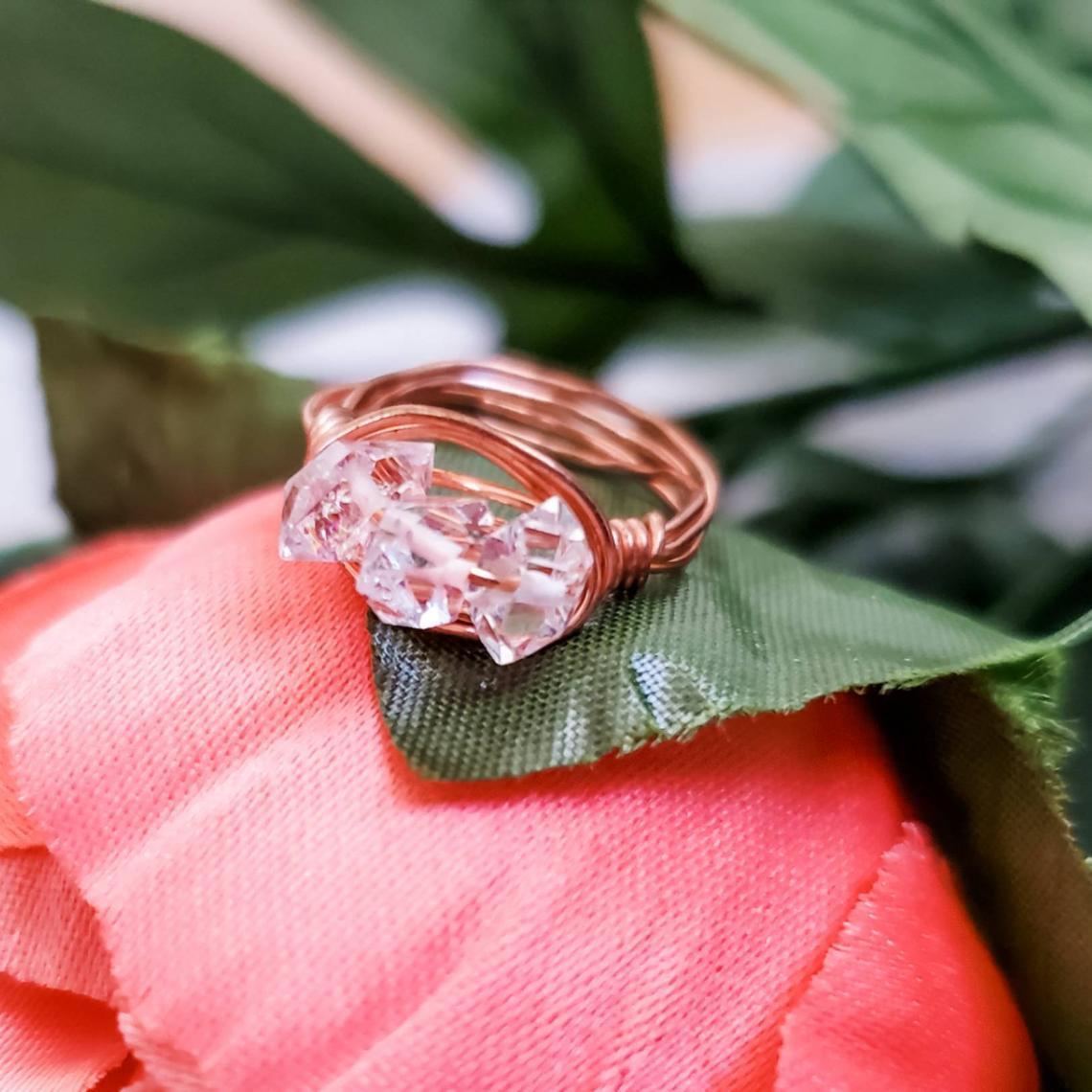 Herkimer Diamond Trio Wire Wrapped Ring