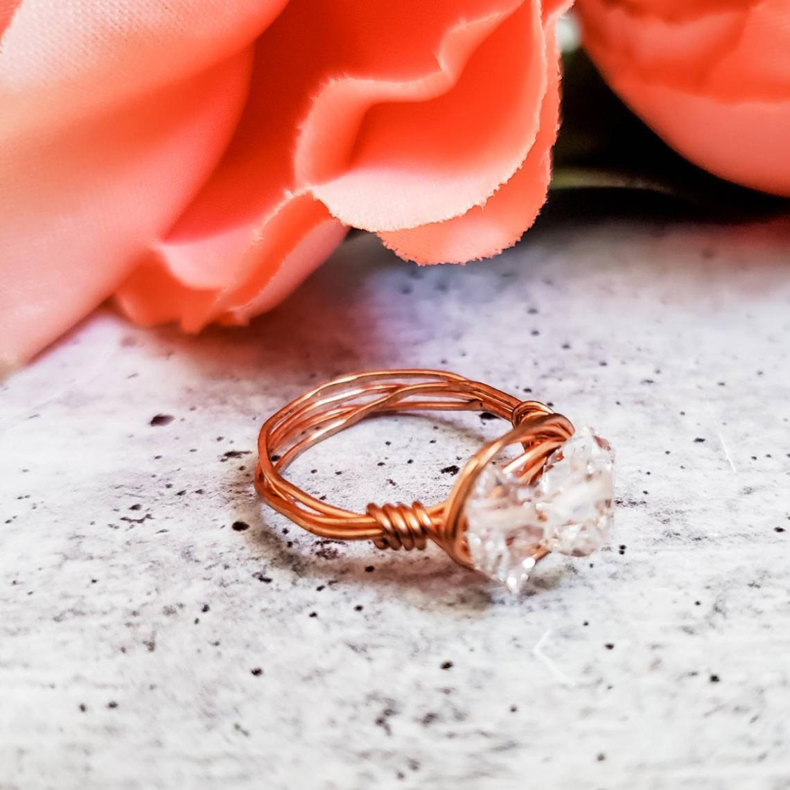 Herkimer Diamond Trio Wire Wrapped Ring