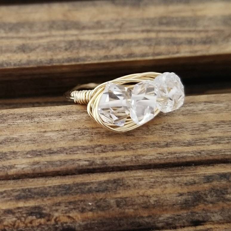 Herkimer Diamond Trio Wire Wrapped Ring