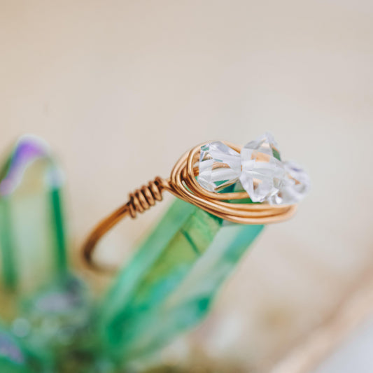 Herkimer Diamond Trio Wire Wrapped Ring