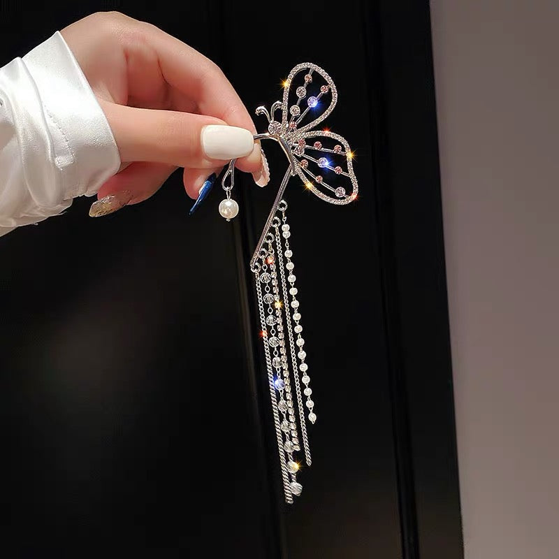 Crystal Butterfly Tassel Ear Wrap