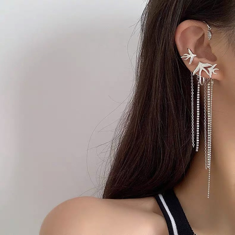 Soar High Swallow Crystal Tassel Ear Wrap