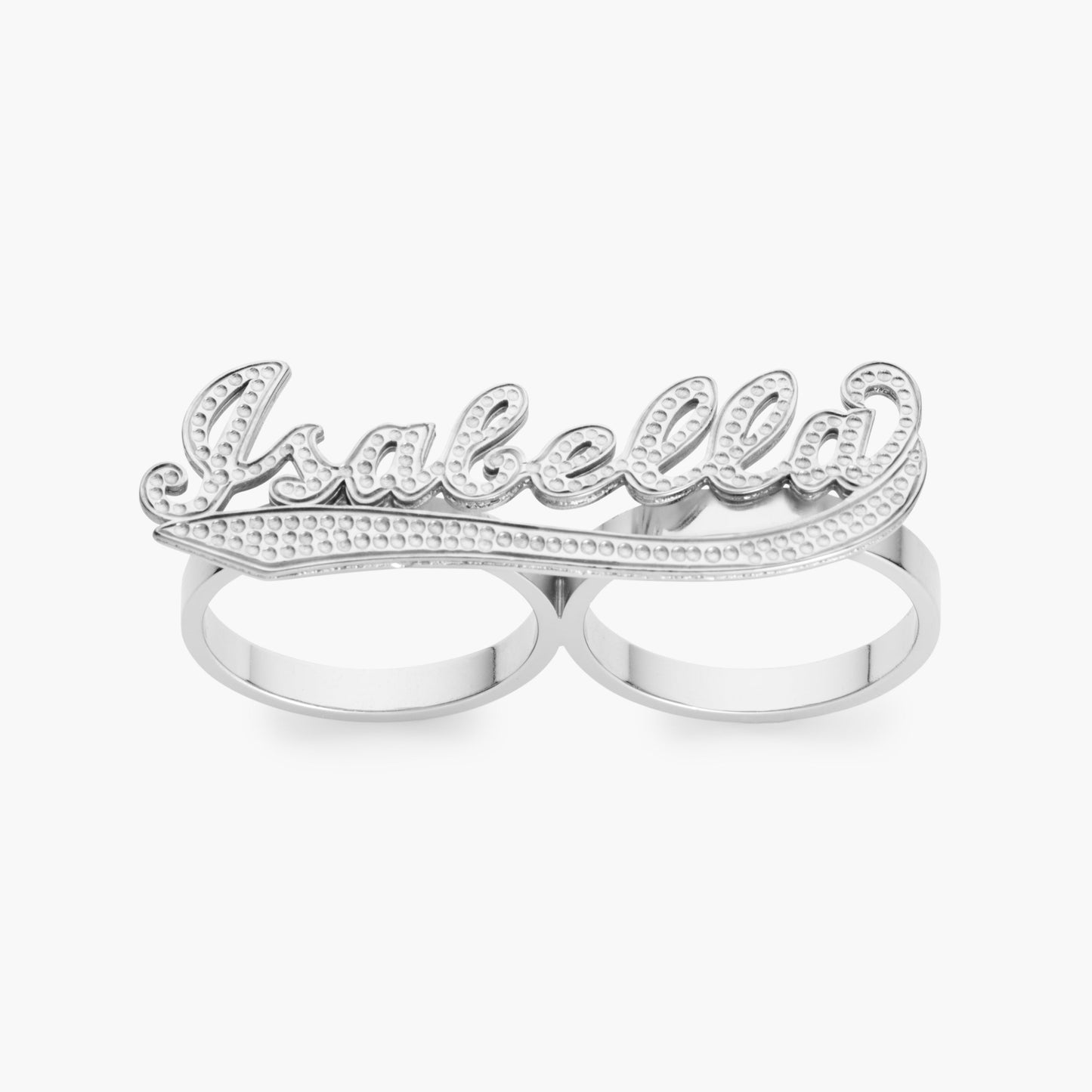 Two Finger Frosted Varsity Script Name Ring