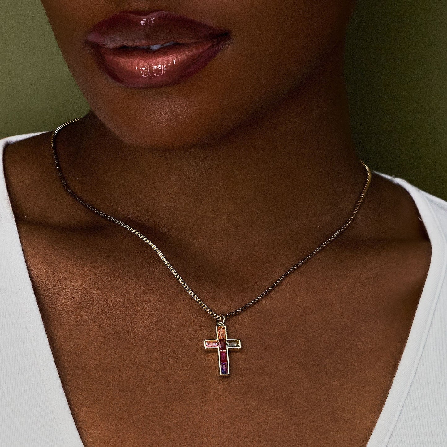 Fine Rainbow Cross Pendant