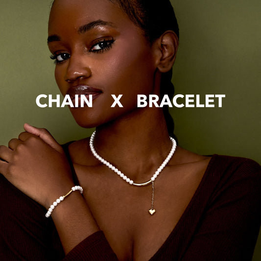 Lover's Crescent Pearl Chain x Bracelet