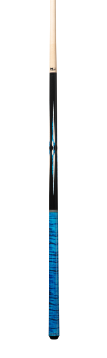K2 Cue Gloss Black, Turquoise/White Floating Points, Blue Curly Design