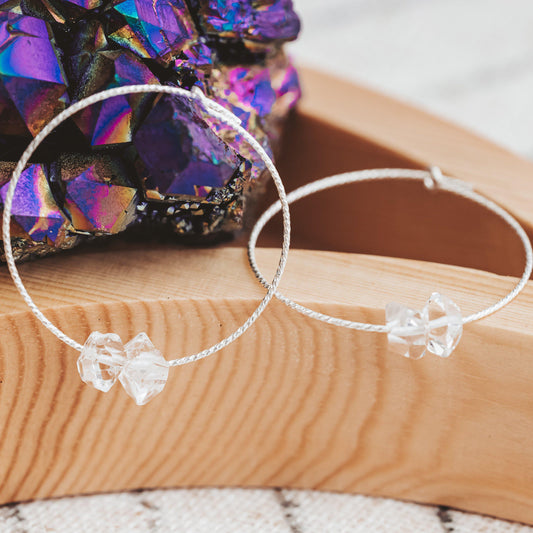 Large Herkimer Diamond Hoop Earrings