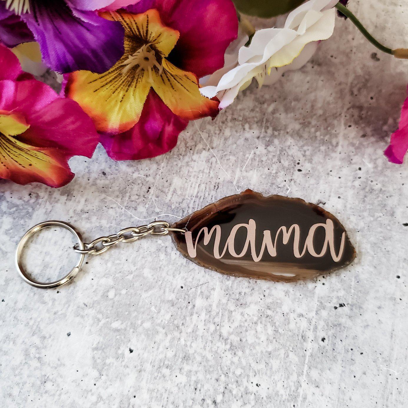 Mama Crystal Agate Keychain
