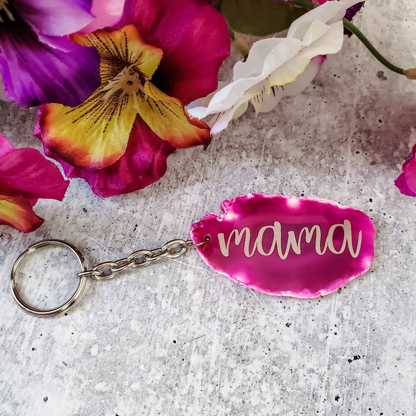 Mama Crystal Agate Keychain