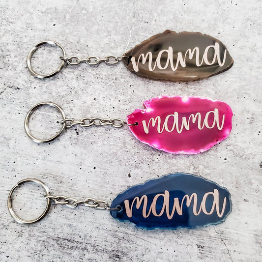 Mama Crystal Agate Keychain