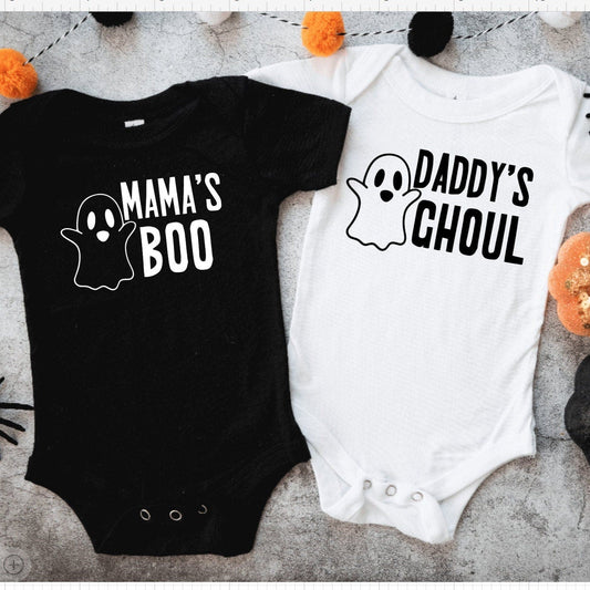Mama's Boo or Daddy's Ghoul Halloween Baby Bodysuit