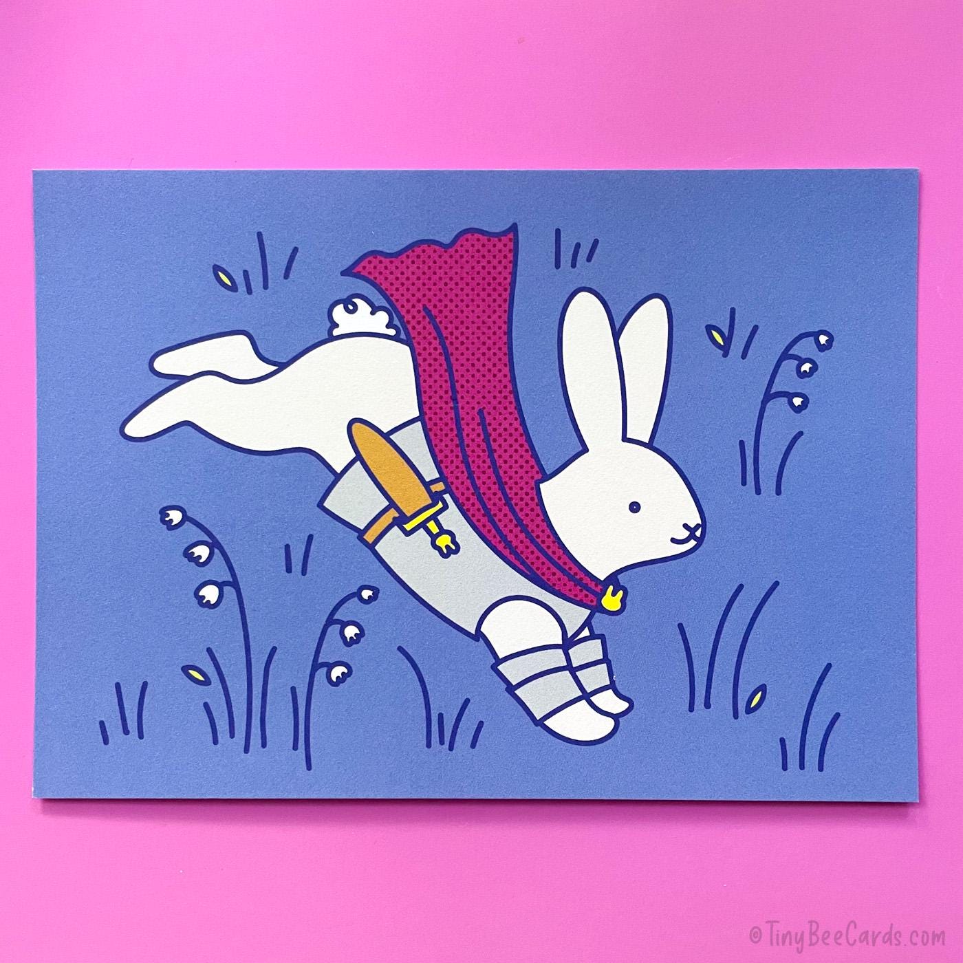 Medieval Bunny Art Print - Rabbit Quest With Dagger (5x7)