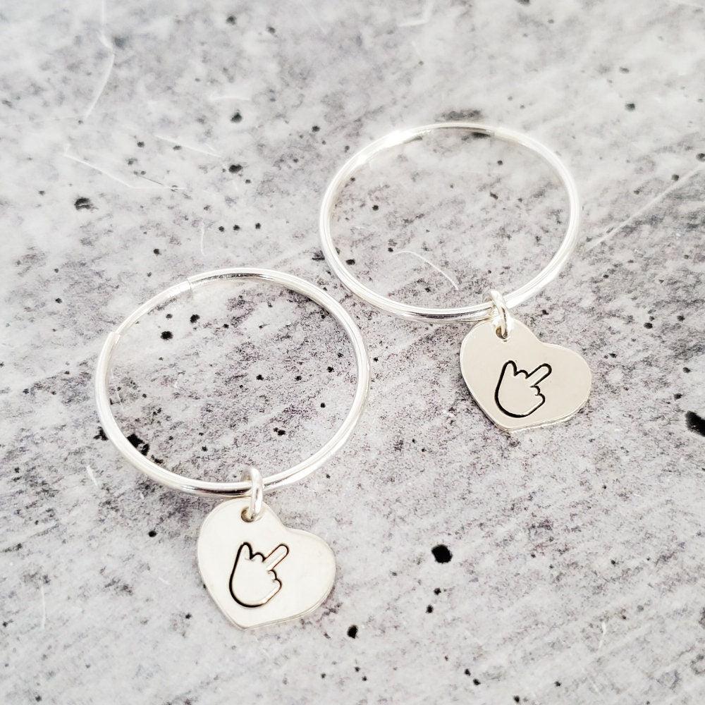 Middle Finger Heart Hoop Earrings