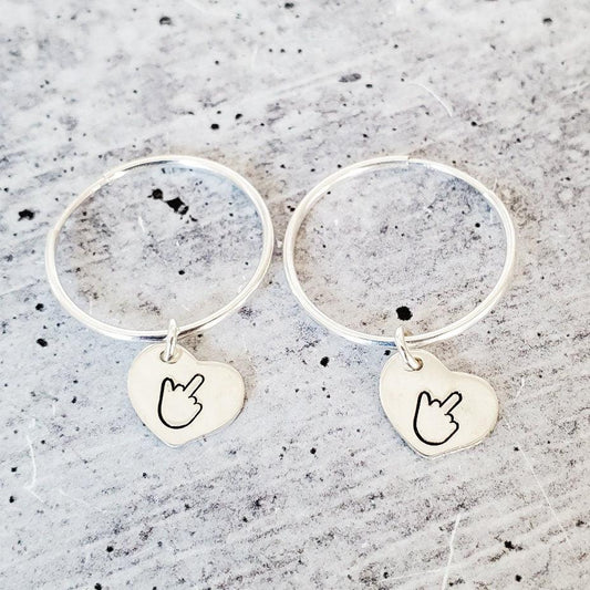 Middle Finger Heart Hoop Earrings