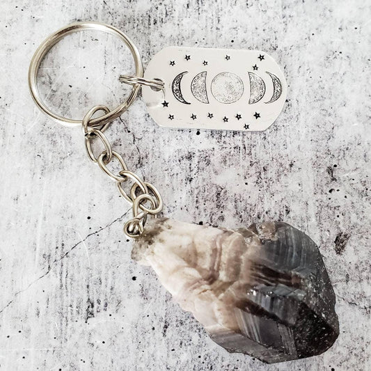 Moon Phases Dark Amethyst Keychain