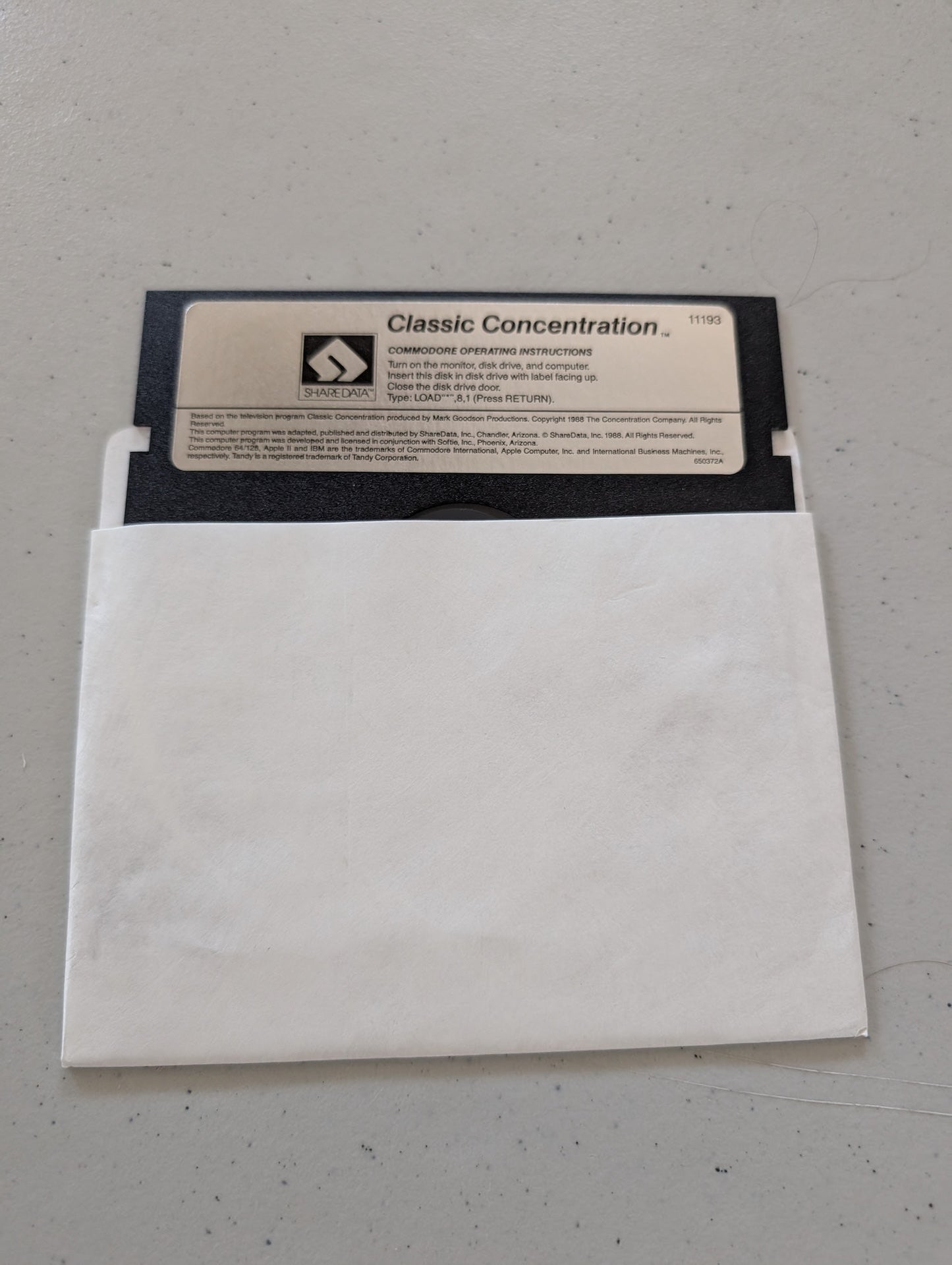 Classic Concentration  floppy disk from 1988, by ShareData Inc., for Commodore