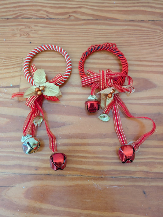 Jingle Bell Wreath Ornaments from Unknown -  Ornaments (Metal, Fabric, Ribbon Ornaments, Traditional, Rustic, Red, Gold, White)