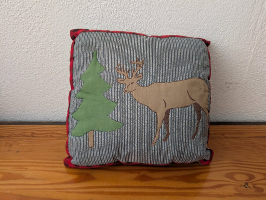 Deer and Tree AppliquÃÂ© Pillow from Unknown -  Home Decor (Cotton/Poly Blend, Felt Decorative Pillow, Rustic, Cabin, Woodland, Grey, Brown, Green, Plaid)