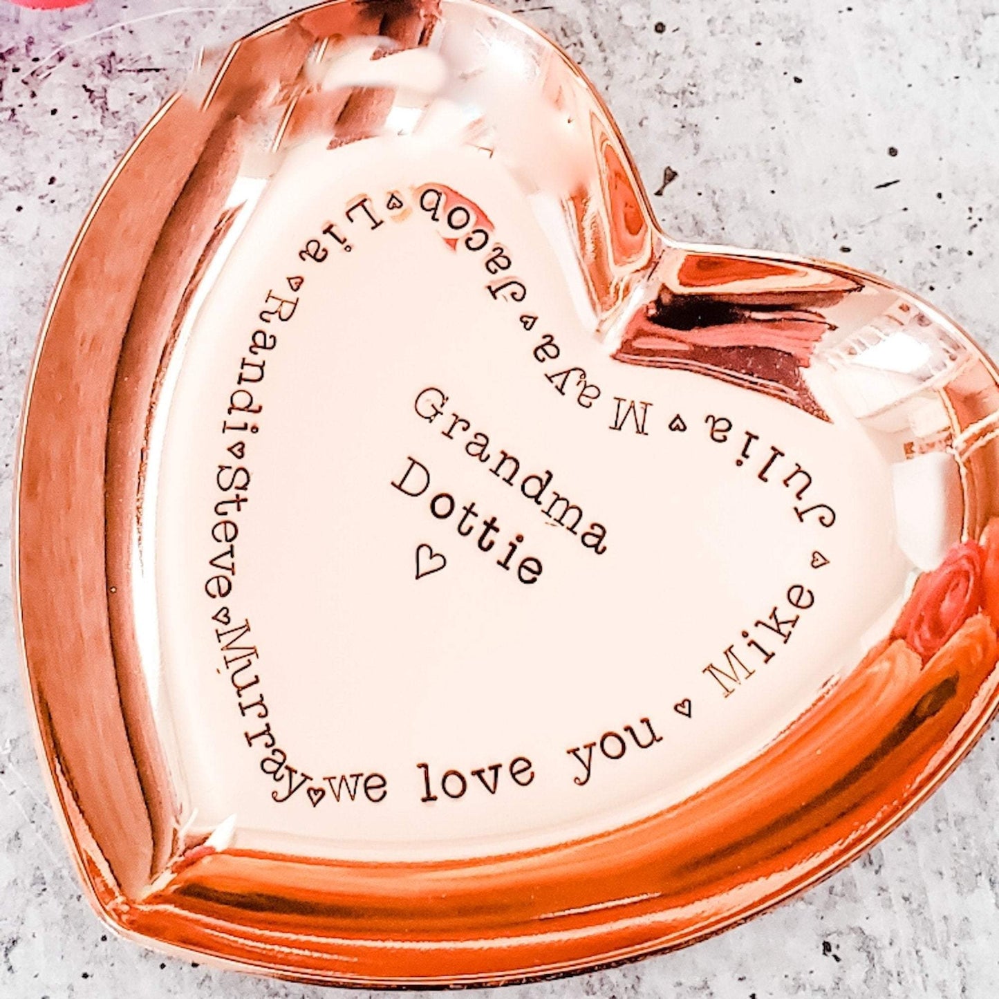 Personalized Heart Trinket Dish for Grandma