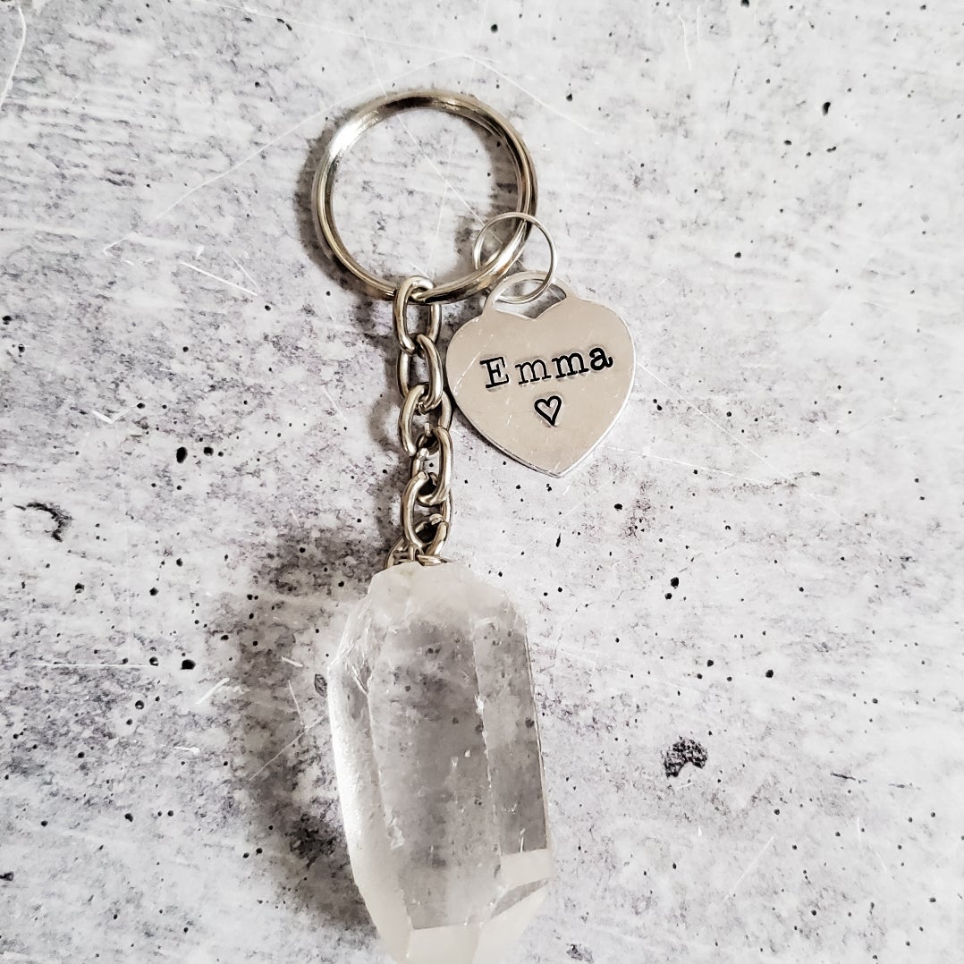 Personalized Raw Crystal Keychain