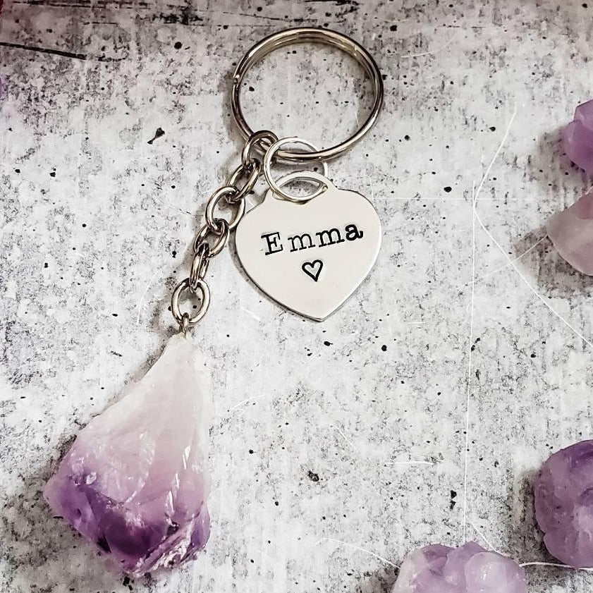 Personalized Raw Crystal Keychain