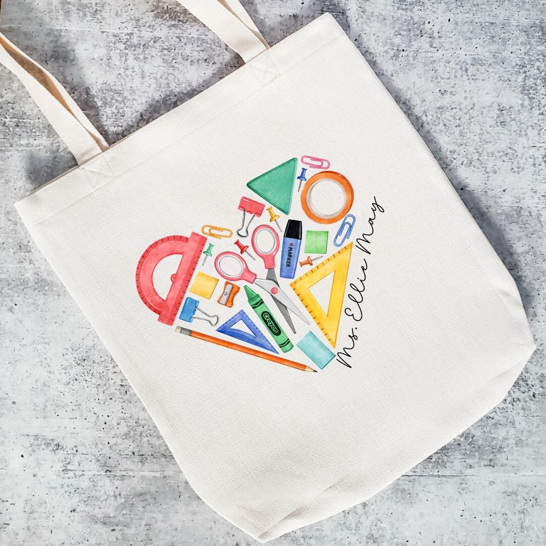 Personalized Watercolor Heart Teacher Tote Bag