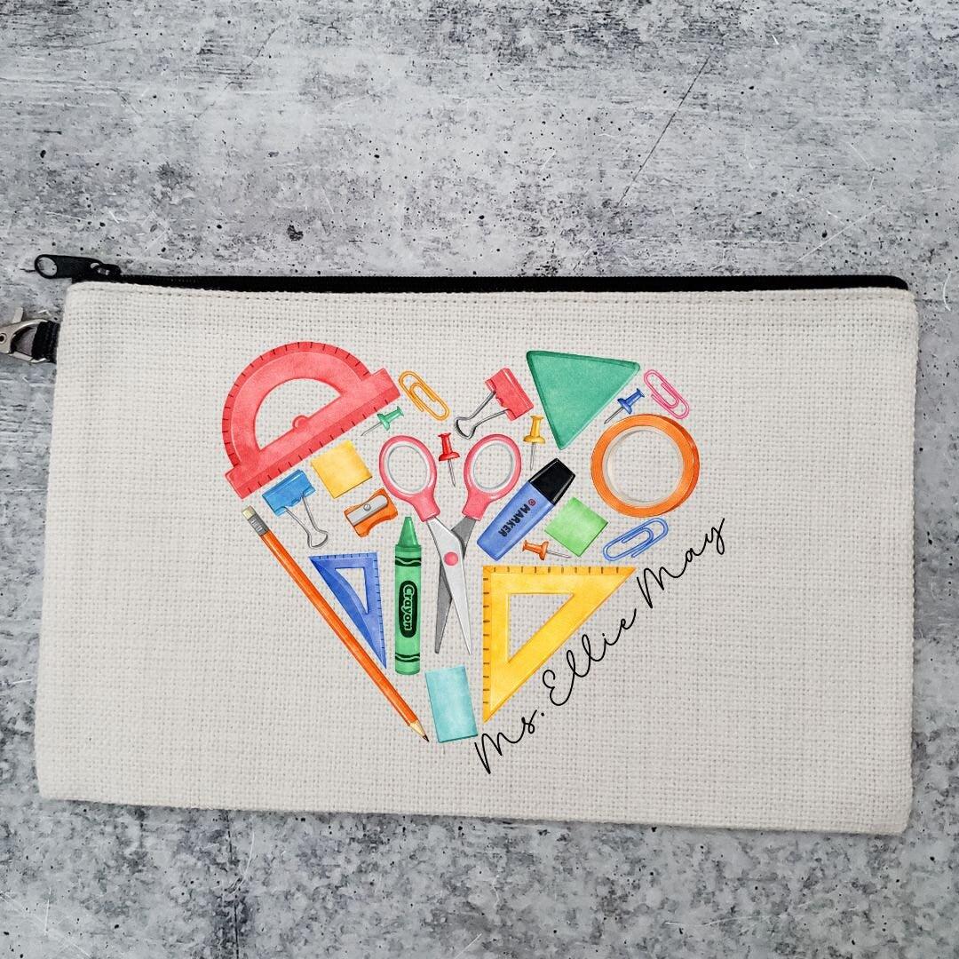 Personalized Watercolor Heart Teacher Tote Bag