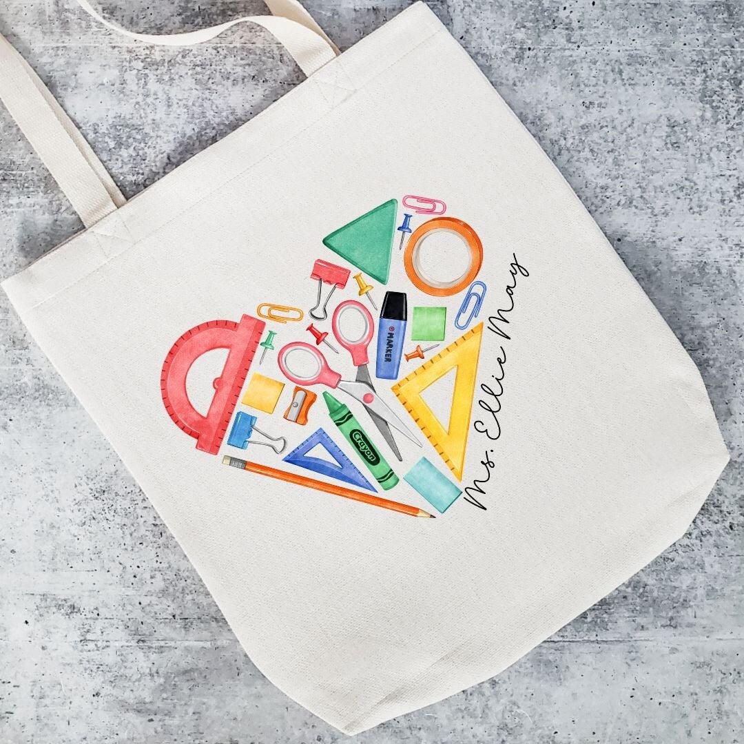 Personalized Watercolor Heart Teacher Tote Bag