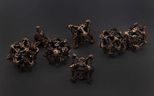 Copper Deadly Skull Dice Hollow Metal 7-Dice Set