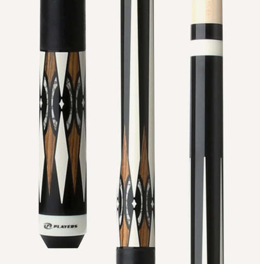 Players Midnight Black w/Imt. Bone, Bacote & White Recon Graphic, Solid Black Linen Wrap Cue Stick