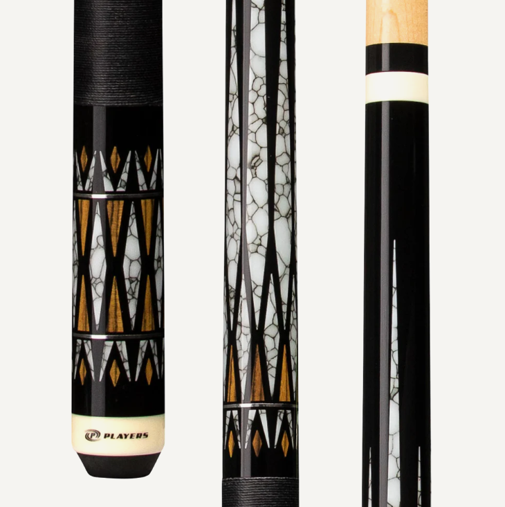 Players Midnight Black w/Bocote and White Recon Graphic, Solid Black Linen Wrap Cue Stick