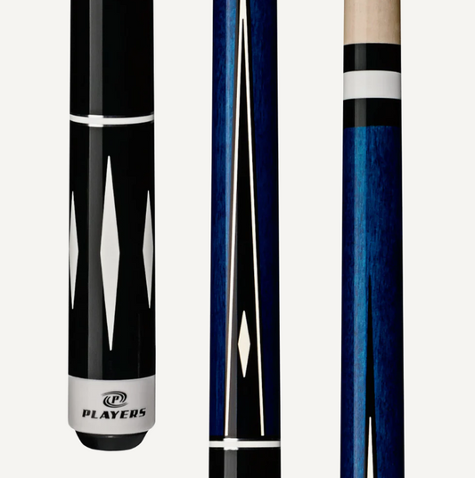 Players Deep Blue Maple w/4 Overlay Black/White Pts, White Diamonds, Black Simulated Wrap Cue Stick