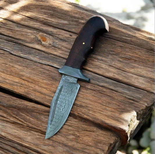 Premium Damascus Steel Hunting Knife with Rosewood Handle - 9" Overall Length