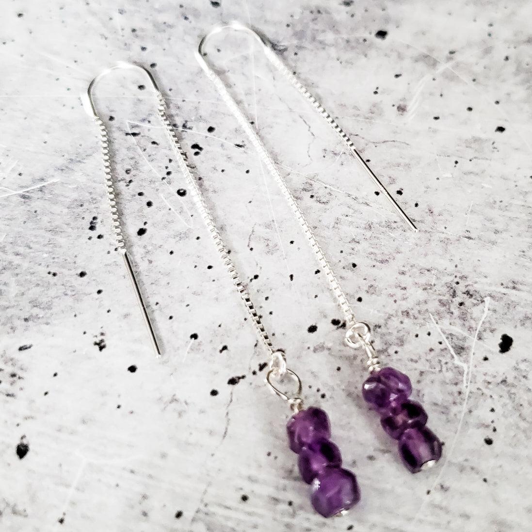 Purple Amethyst Beads Threader Earrings