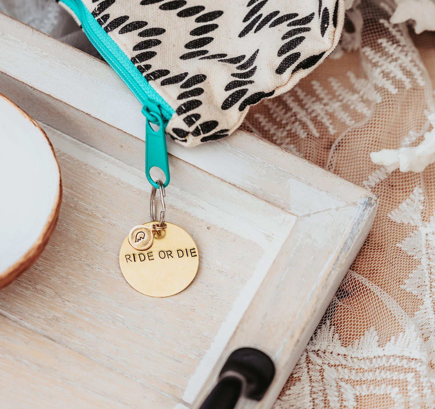 RIDE OR DIE Best Friend Brass Keychain