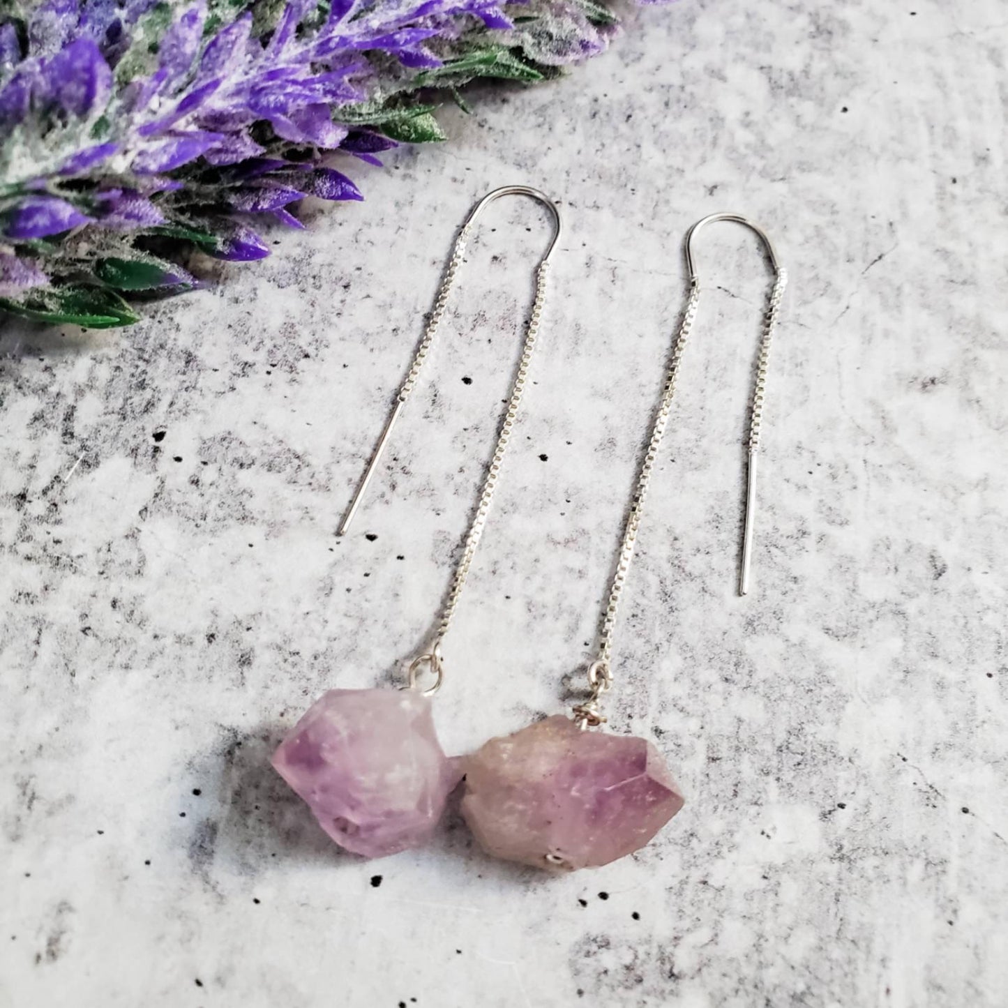 Raw Purple Amethyst Threader Earrings