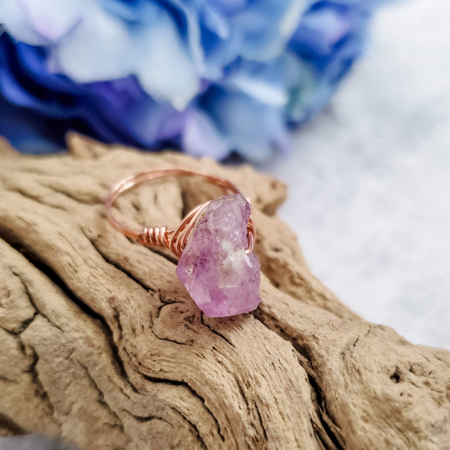 Raw Purple Amethyst Wire Wrapped Statement Ring