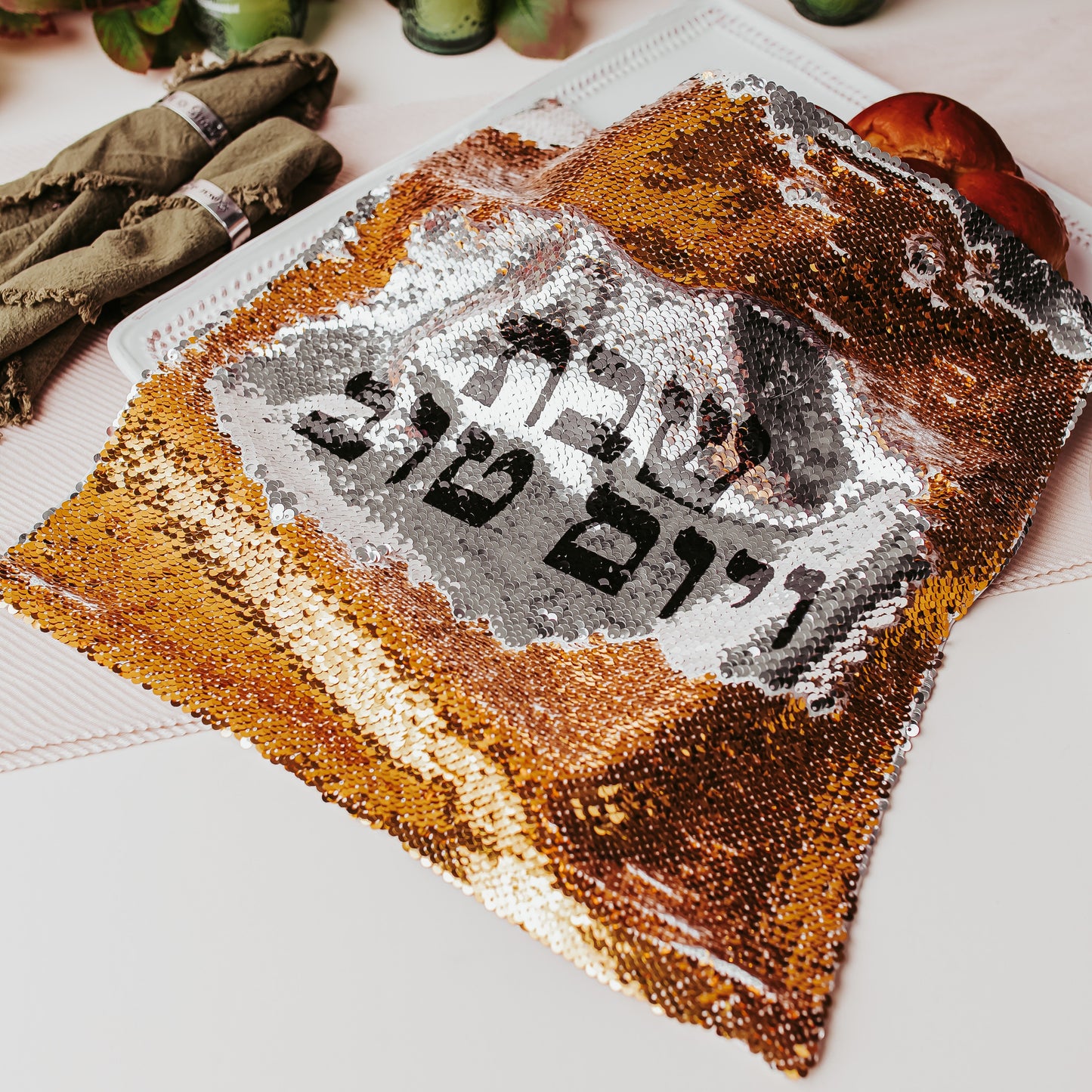 Shabbat and Yomtov Sequined Challah Cover