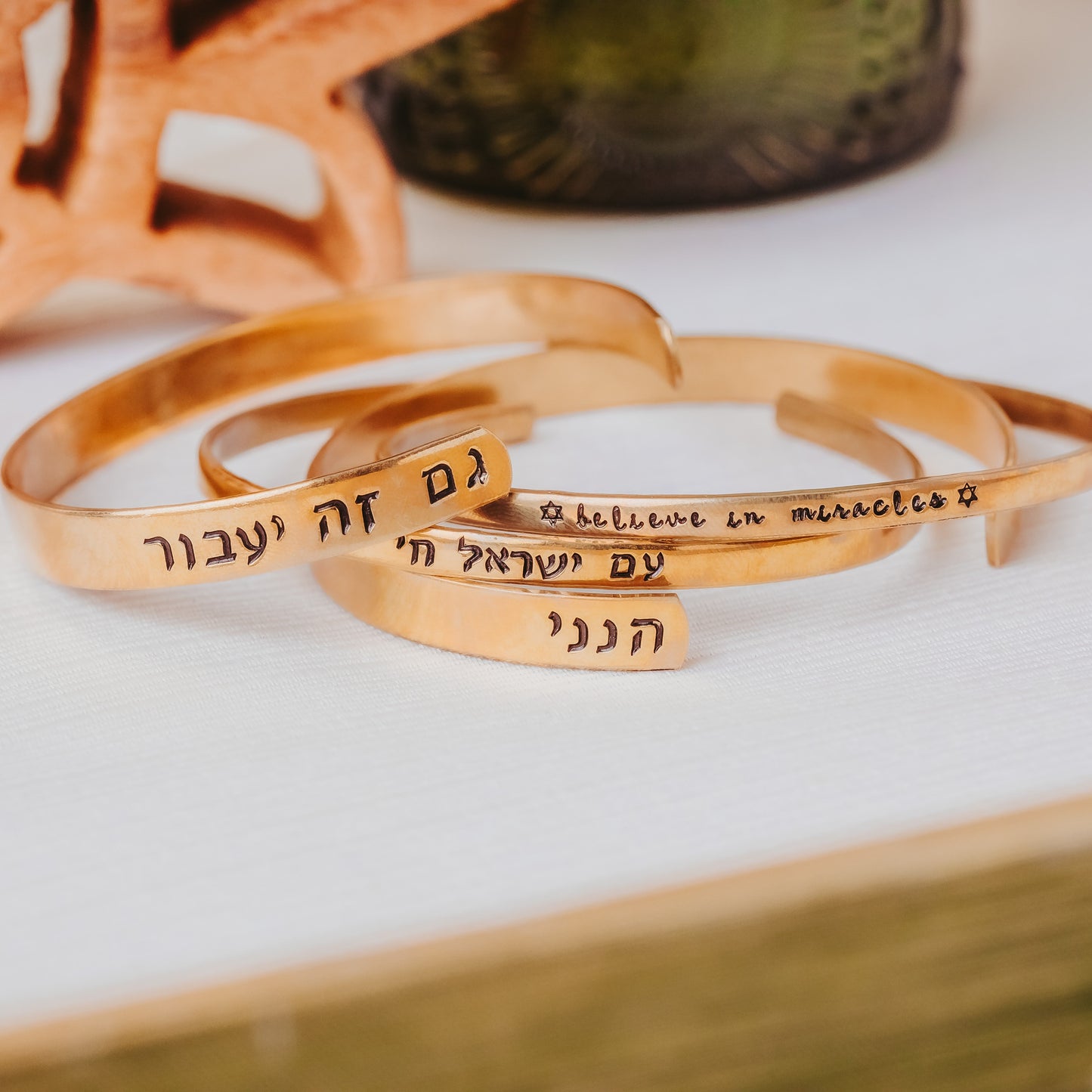 Ahava Hebrew Skinny Cuff Bracelet