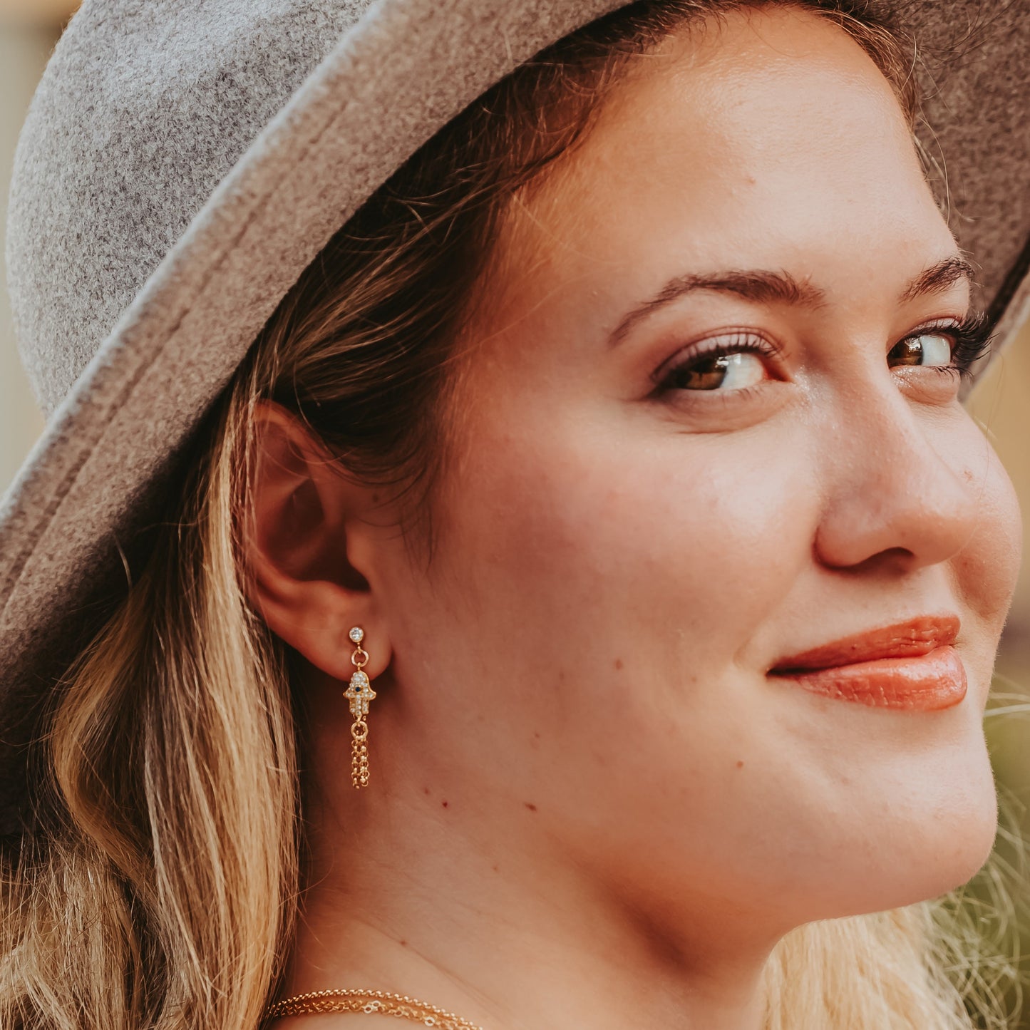 Hamsa Dangle Stud Earrings - Gold or Silver
