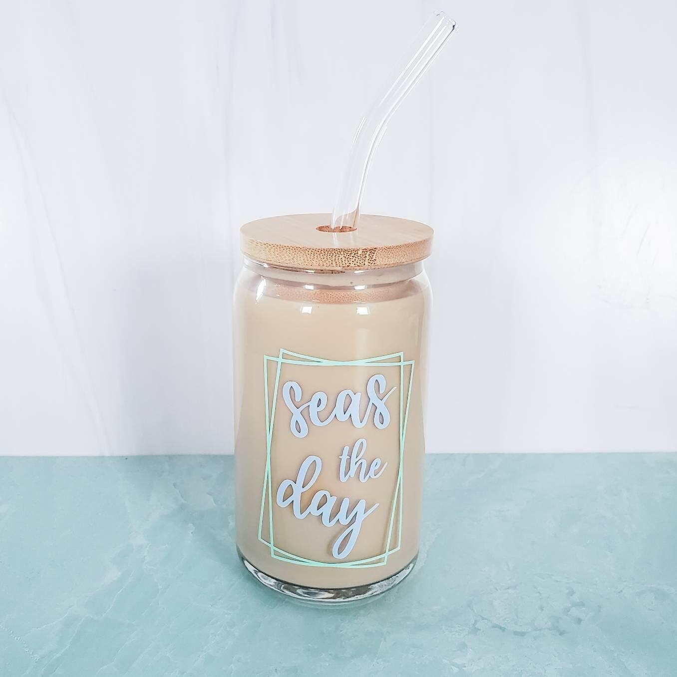 SEAS THE DAY Glass Can Cup
