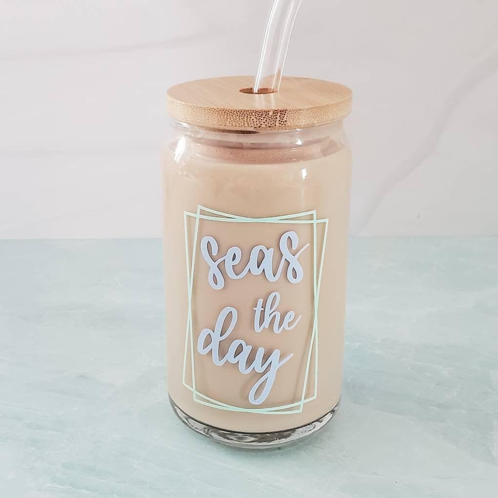 SEAS THE DAY Glass Can Cup