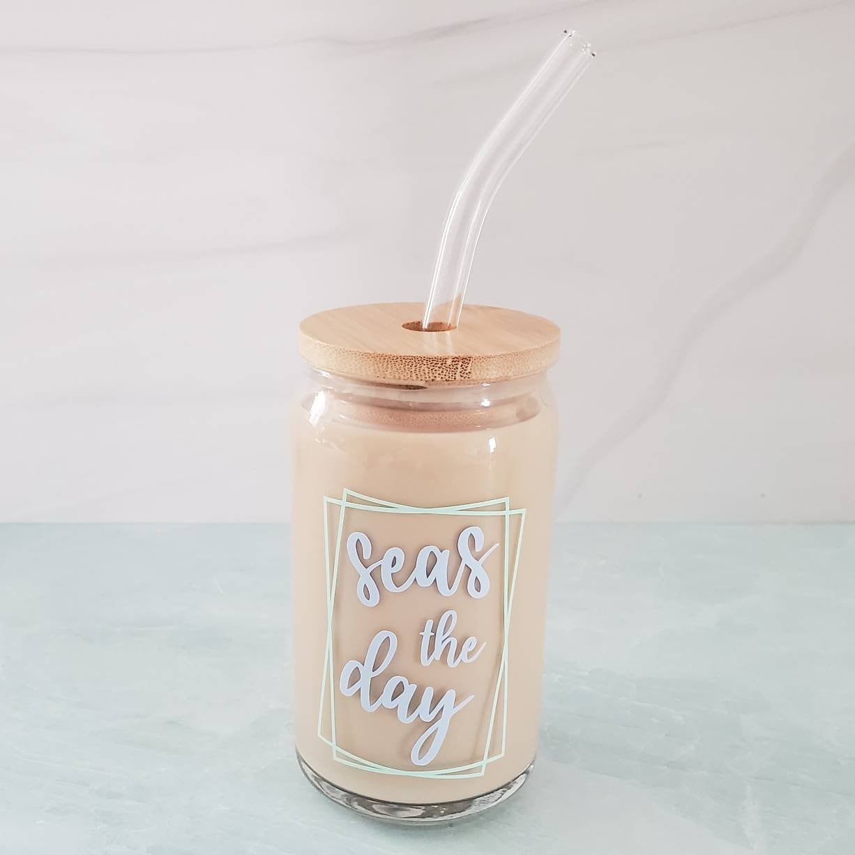 SEAS THE DAY Glass Can Cup