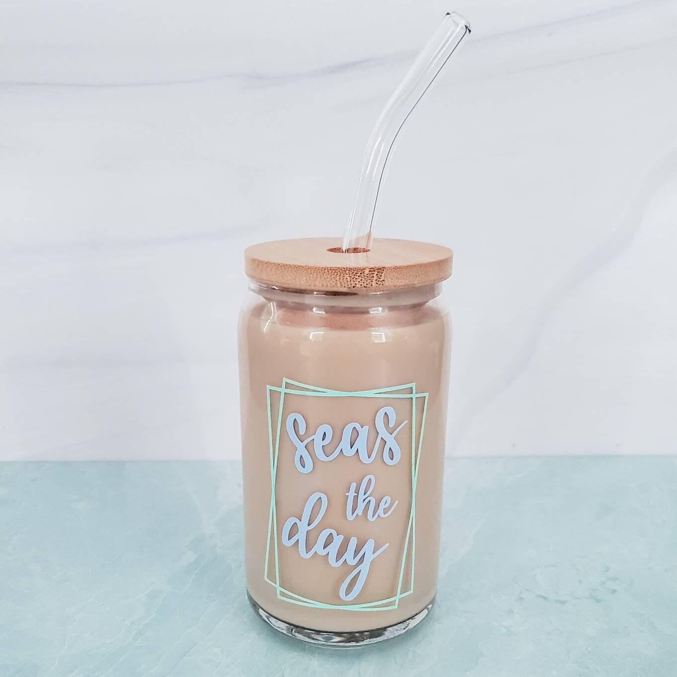 SEAS THE DAY Glass Can Cup