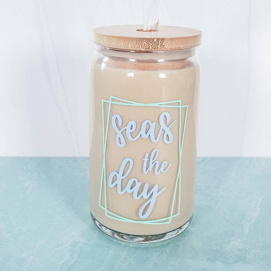 SEAS THE DAY Glass Can Cup