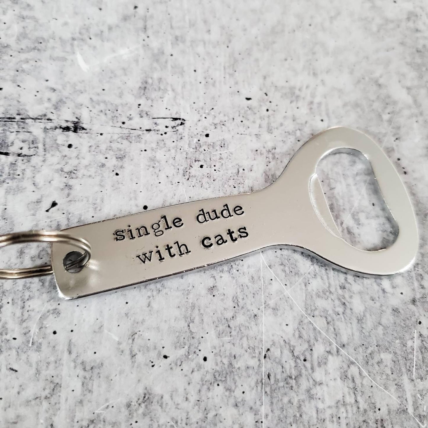 SINGLE DUDE WITH CATS Bottle Opener Keychain